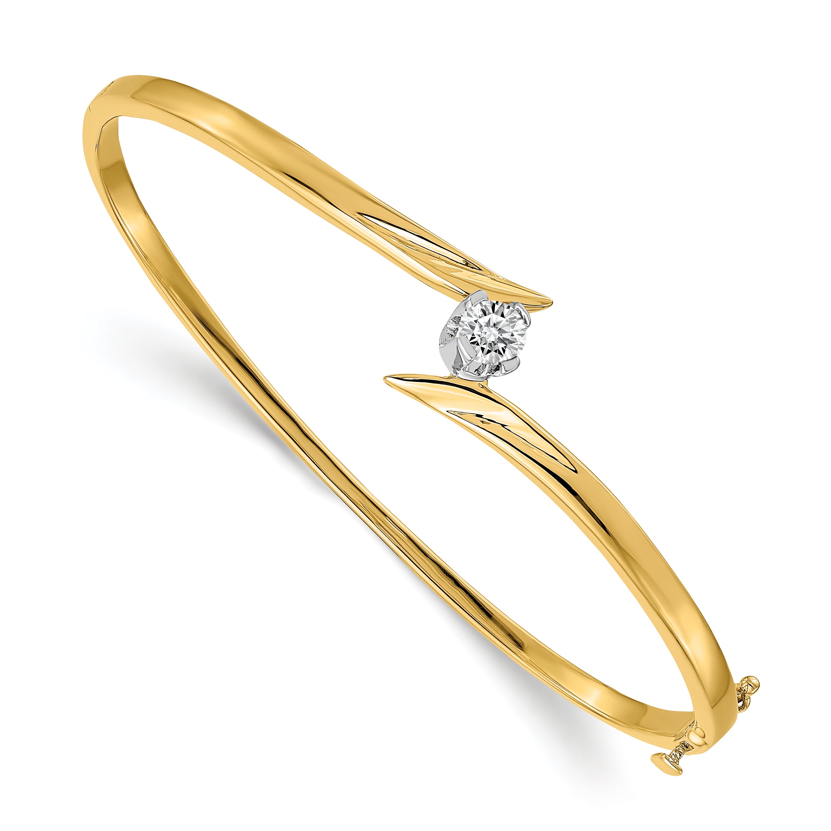 14k Two-tone Complete 1/4 carat A Diamond Hinged Oval Bangle Bracelet