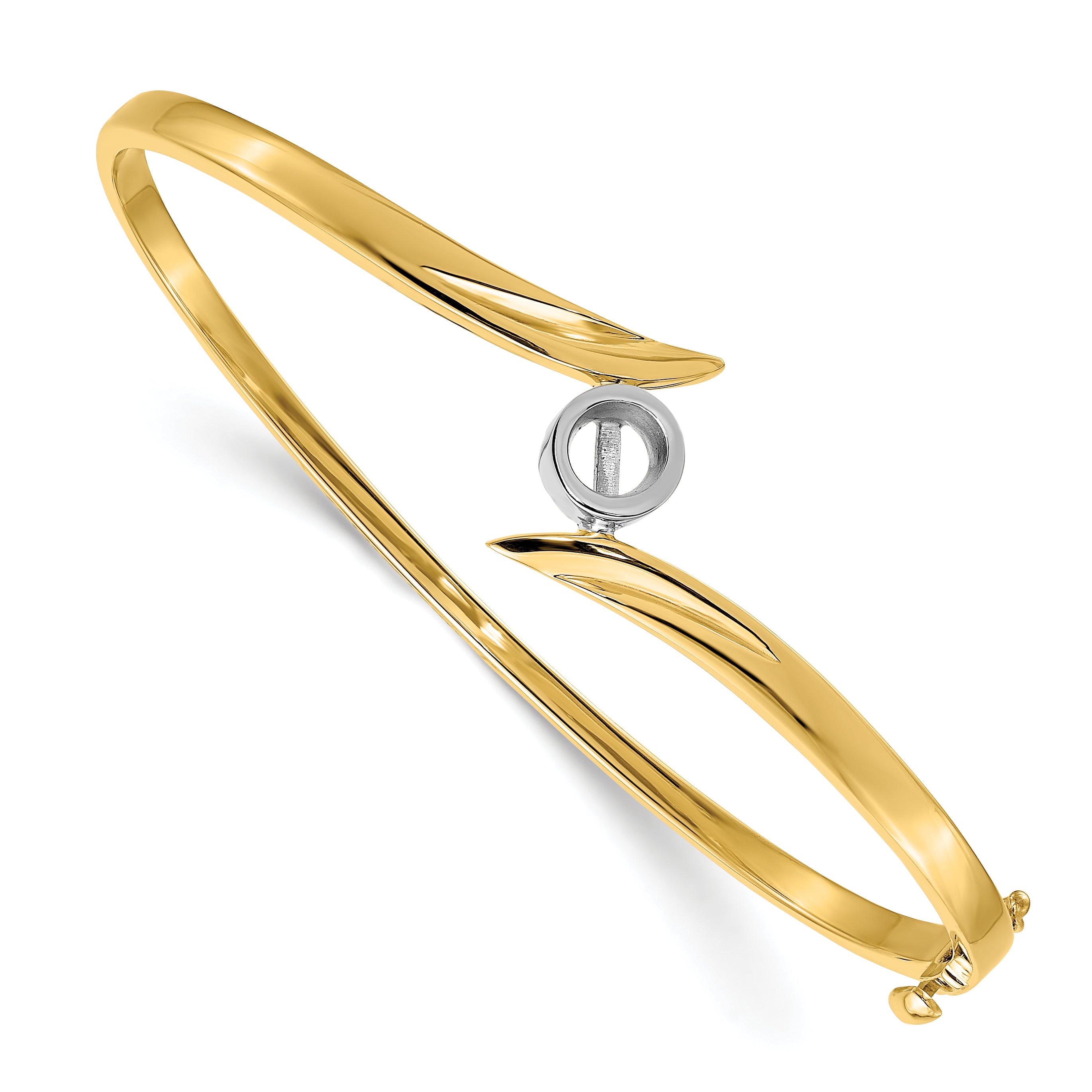 14k Two-tone Holds 1/2 carat 5.0mm Round Stone Hinged Oval Bangle Bracelet Mounting (No Stone Included) Main image