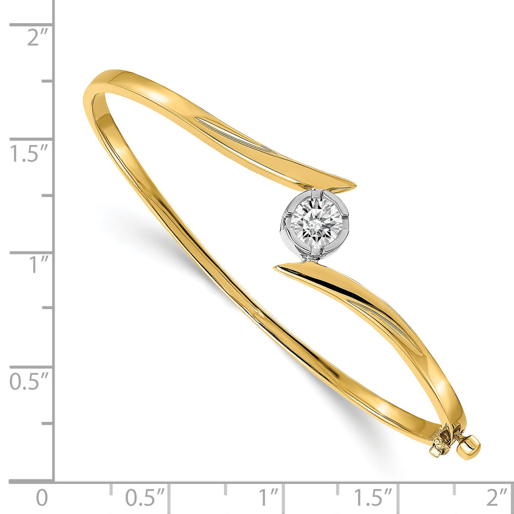 14k Two-tone Holds 3/4 carat 5.75mm Round Stone Hinged Oval Bangle Bracelet Mounting (No Stone Included)