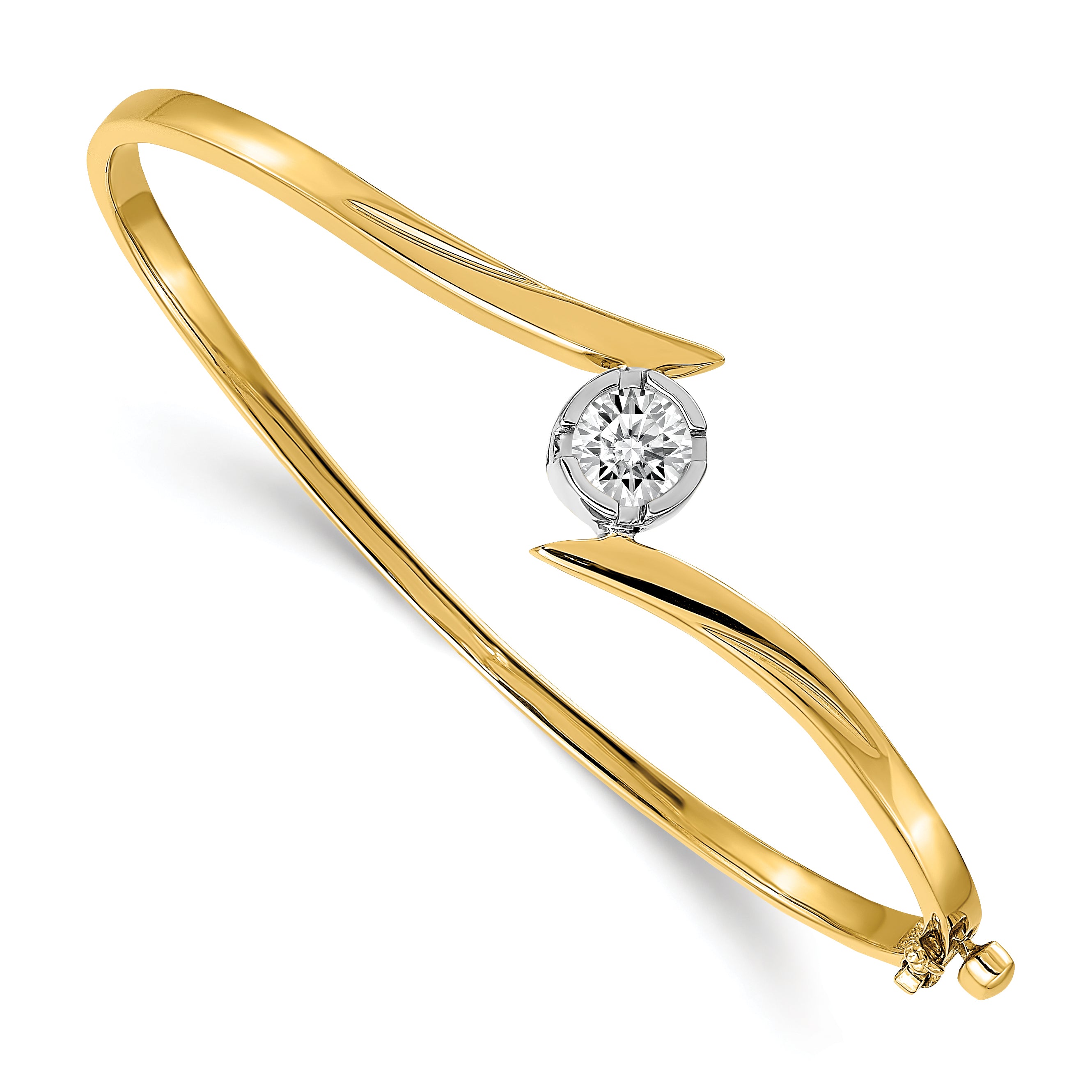 14k Two-tone Holds 3/4 carat 5.75mm Round Stone Hinged Oval Bangle Bracelet Mounting (No Stone Included) Main image