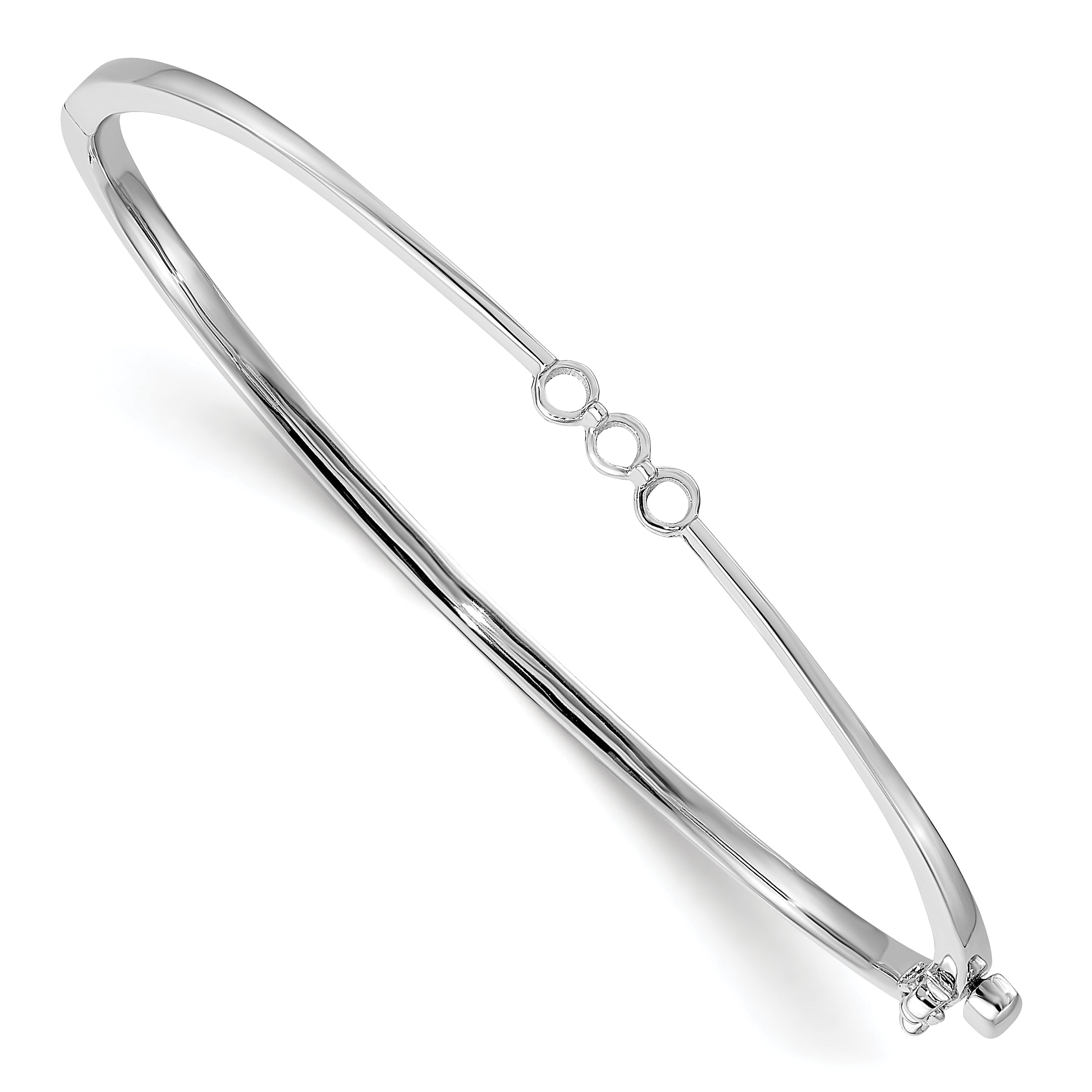 14k White Gold Holds 1/5 carat 3-2.5mm Round Stones Hinged Oval Bangle Bracelet Mounting (No Stone Included) Main image