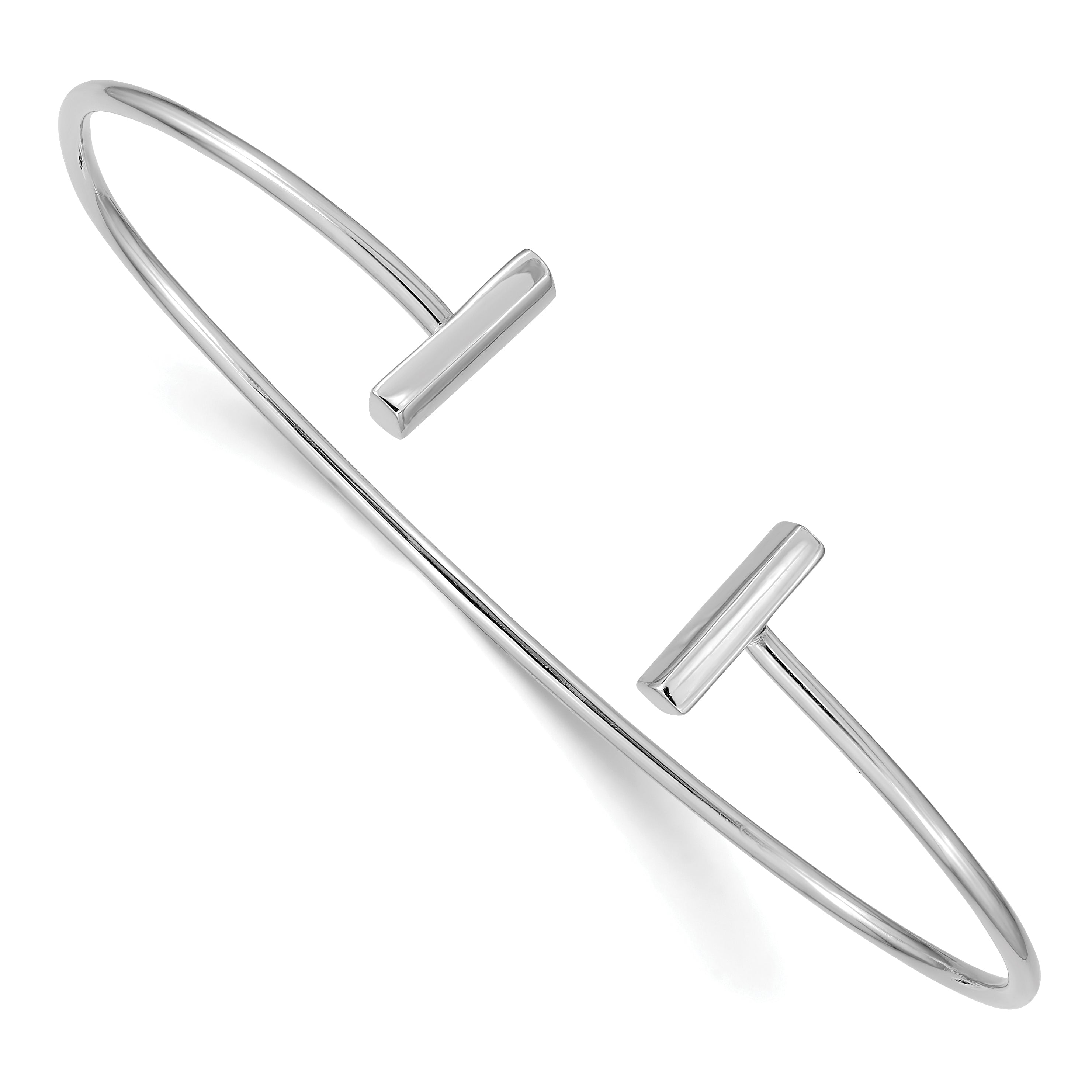 14k White Gold Polished Bar Cuff 2.00mm Flexible Oval Bangle Bracelet Main image