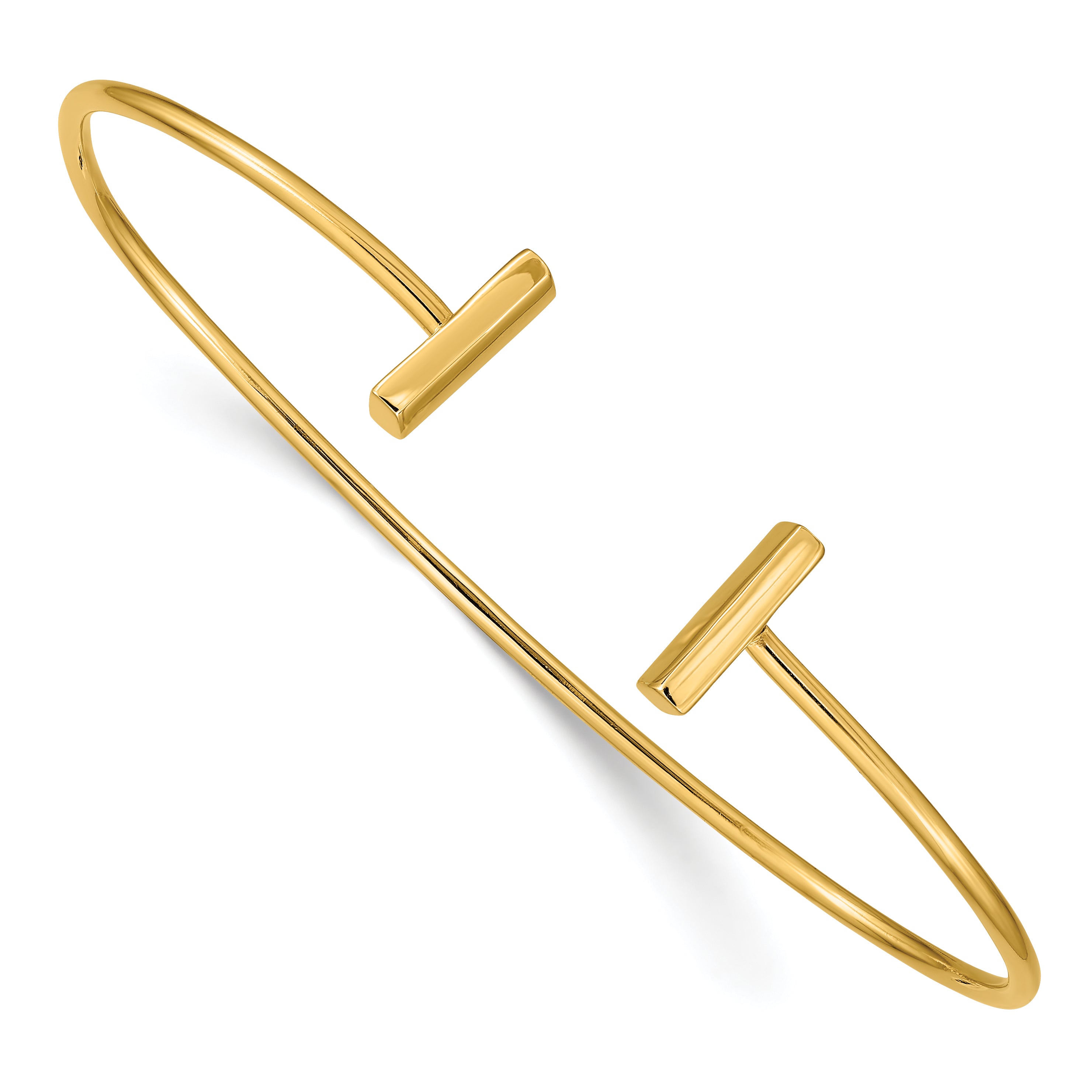 14k Polished Bar Cuff 2.00mm Flexible Oval Bangle Bracelet Main image