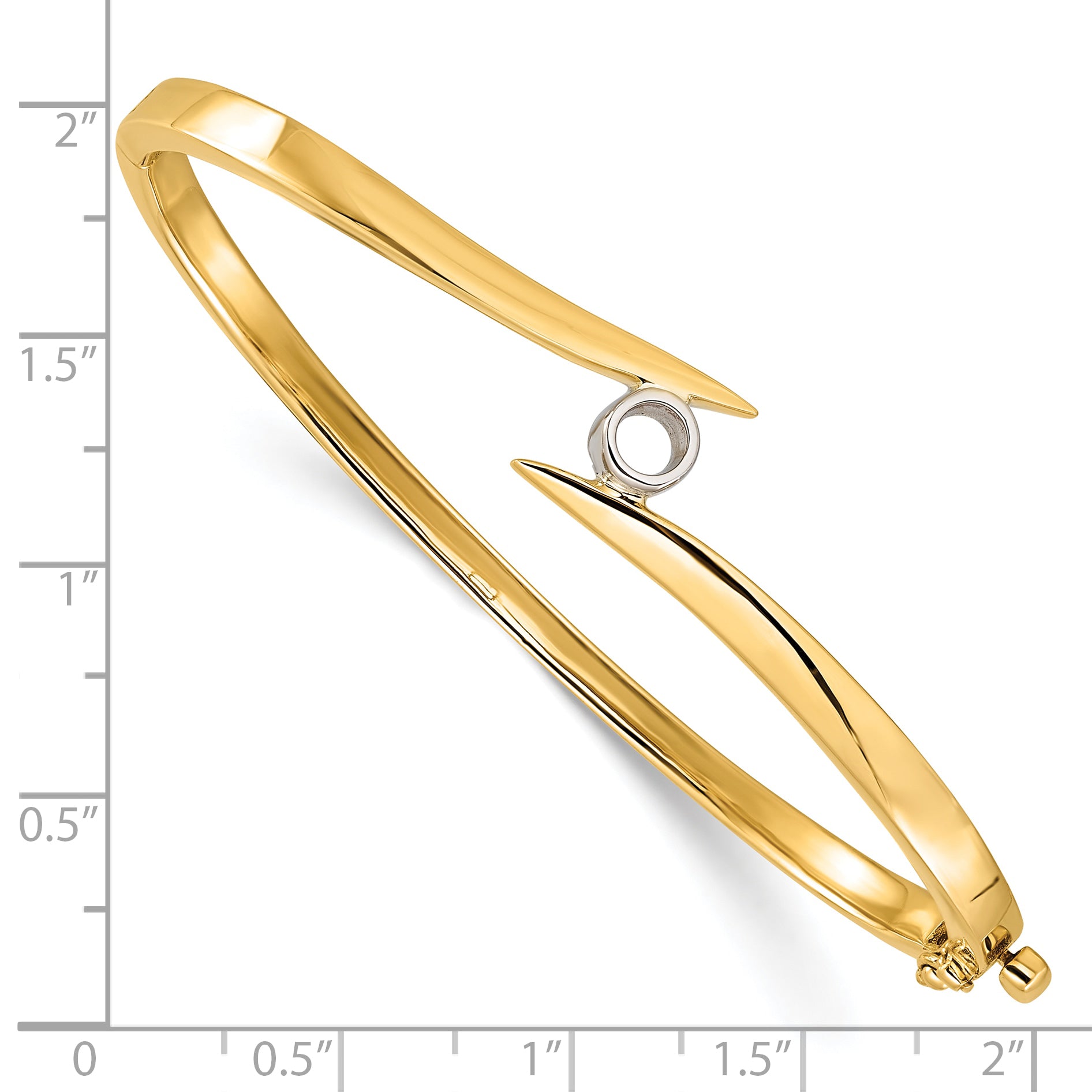 14k Two-tone Holds 1/4 carat 4.0mm Round Stone Hinged Oval Bangle Bracelet Mounting (No Stone Included)