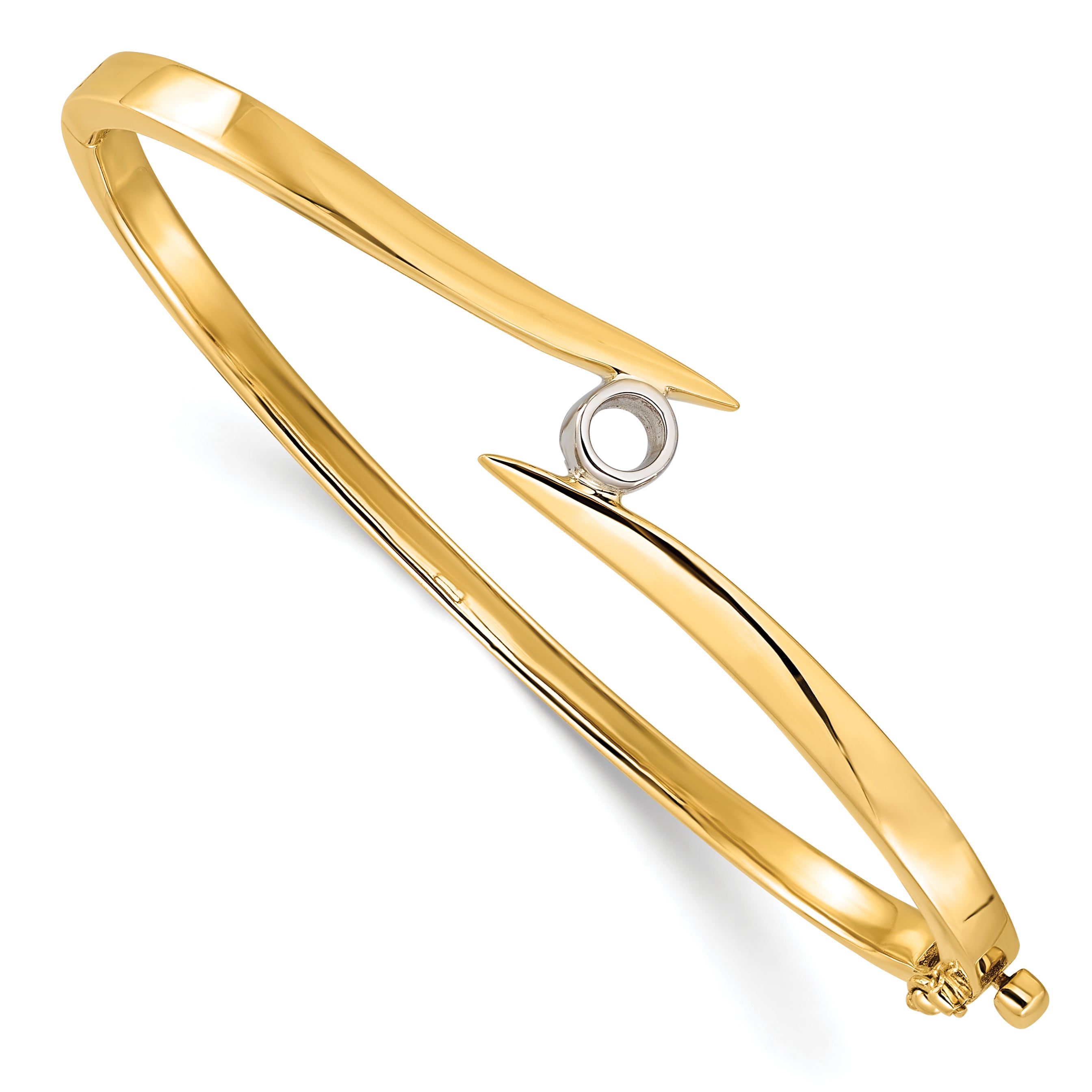 14k Two-tone Holds 1/4 carat 4.0mm Round Stone Hinged Oval Bangle Bracelet Mounting (No Stone Included) Main image