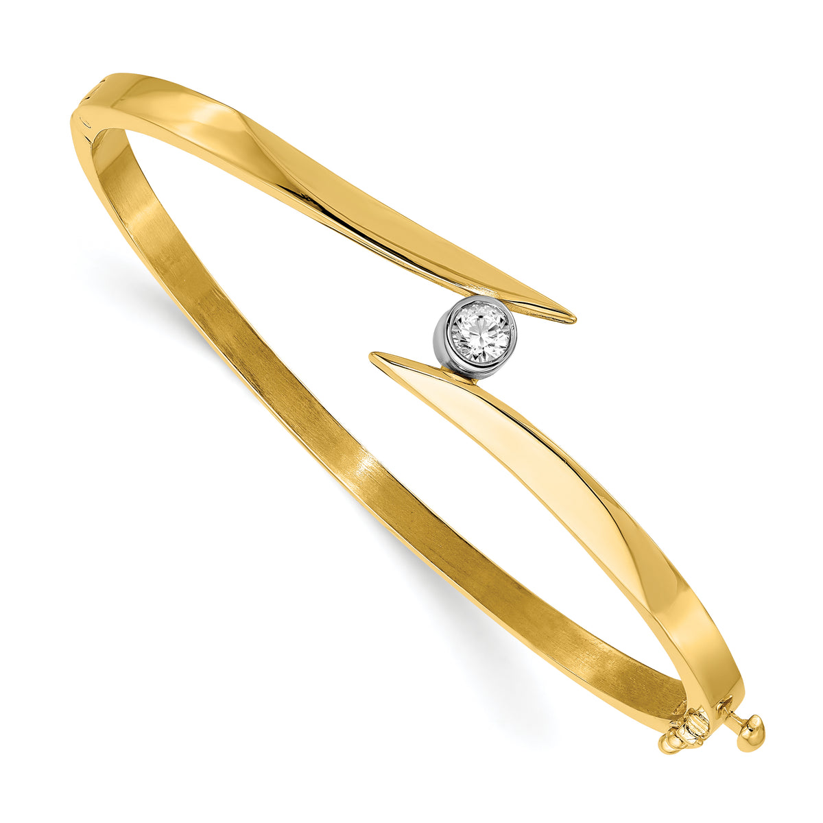 14k Two-tone Complete 1/4 carat AA Diamond Hinged Oval Bangle Bracelet