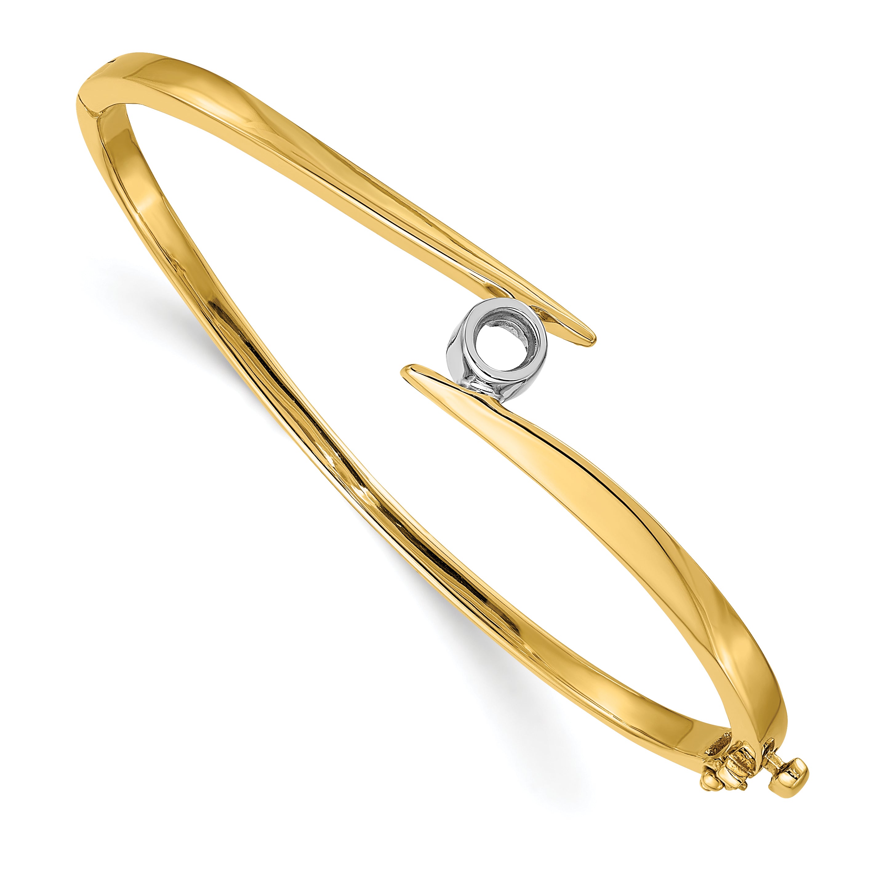 14k Two-tone Holds 1/3 carat 4.3mm Round Stone Hinged Oval Bangle Bracelet Mounting (No Stone Included) Main image