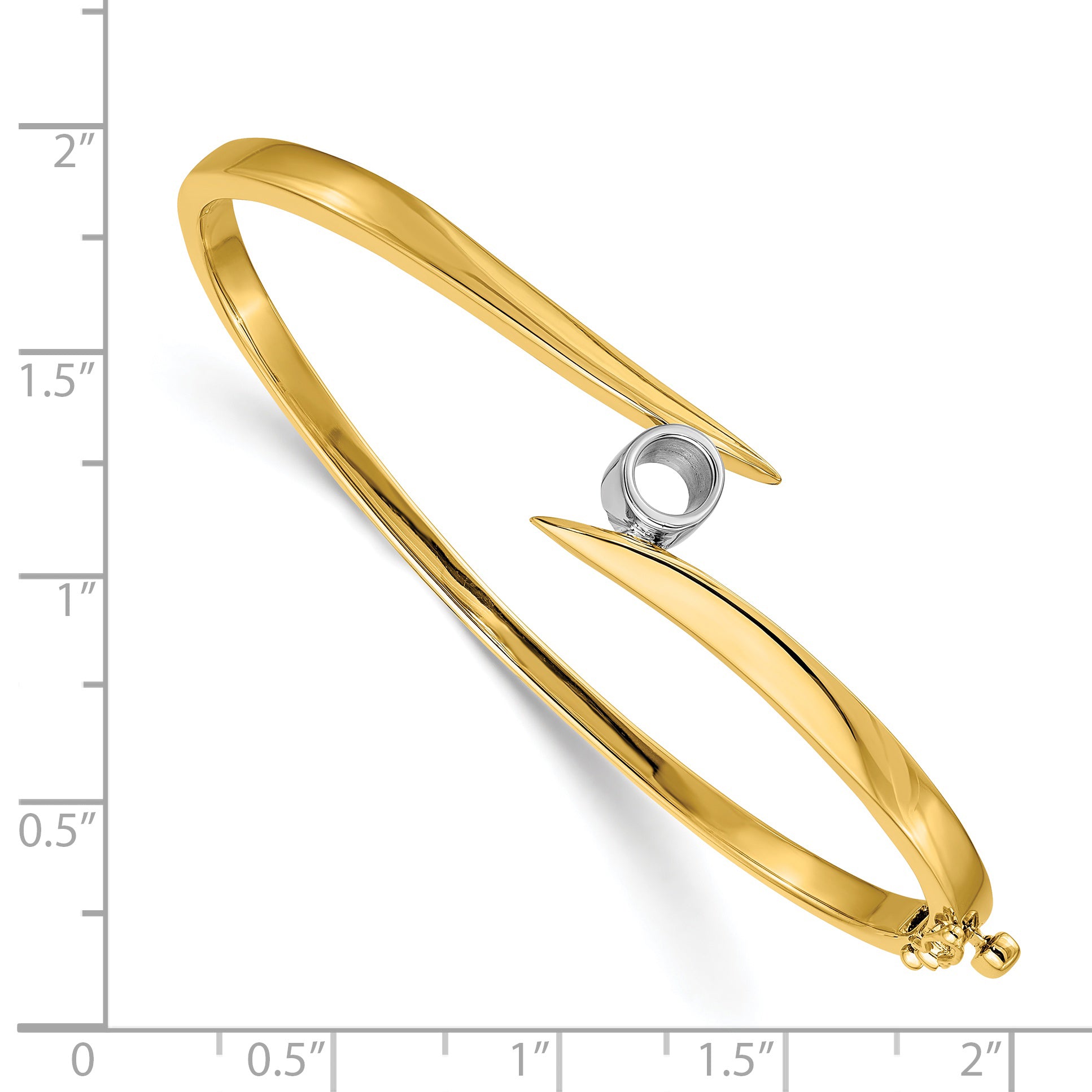 14k Two-tone Holds 3/8 carat 4.5mm Round Stone Hinged Oval Bangle Bracelet Mounting (No Stone Included) Secondary image