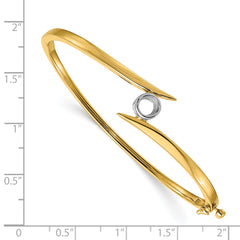 14k Two-tone Holds 1/2 carat 5.0mm Round Stone Hinged Oval Bangle Bracelet Mounting (No Stone Included)