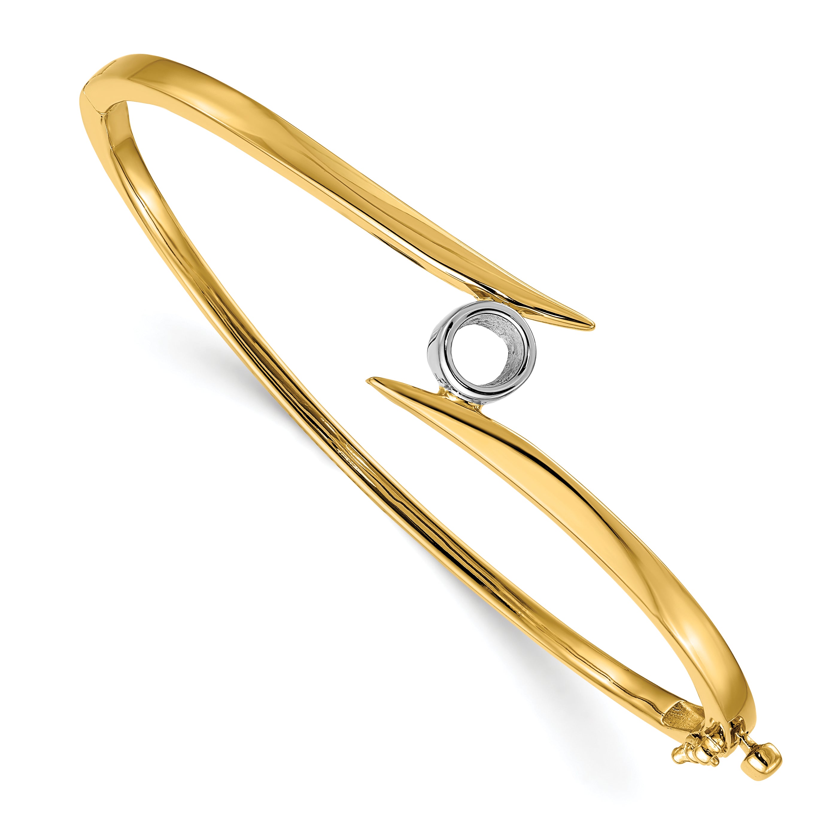 14k Two-tone Holds 1/2 carat 5.0mm Round Stone Hinged Oval Bangle Bracelet Mounting (No Stone Included) Main image