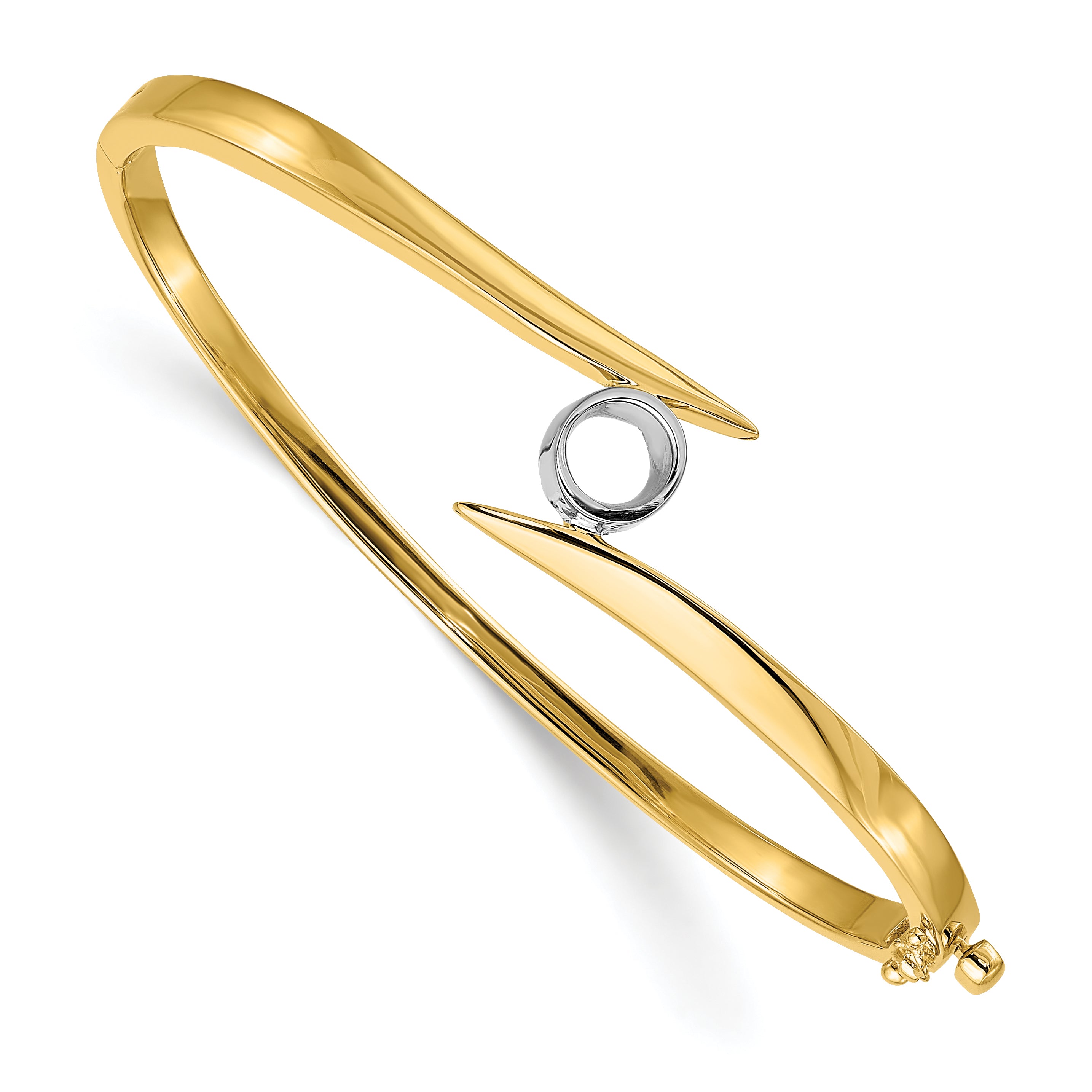 14k Two-tone Holds 3/4 carat 5.8mm Round Stone Hinged Oval Bangle Bracelet Mounting (No Stone Included)