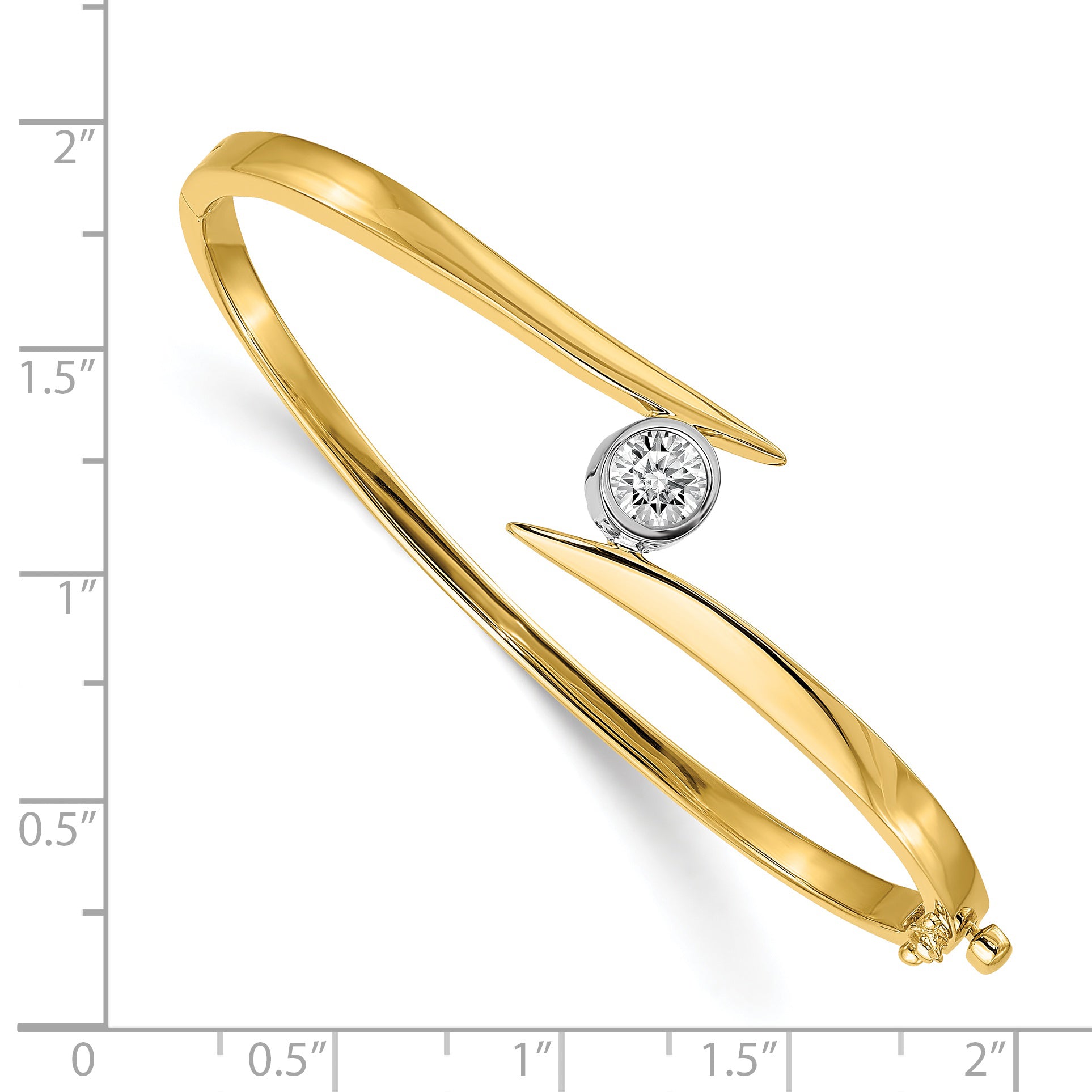 14k Two-tone Holds 3/4 carat 5.8mm Round Stone Hinged Oval Bangle Bracelet Mounting (No Stone Included) Secondary image