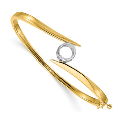 14k Two-tone Holds 1 carat 6.5mm Round Stone Hinged Oval Bangle Bracelet Mounting (No Stone Included)