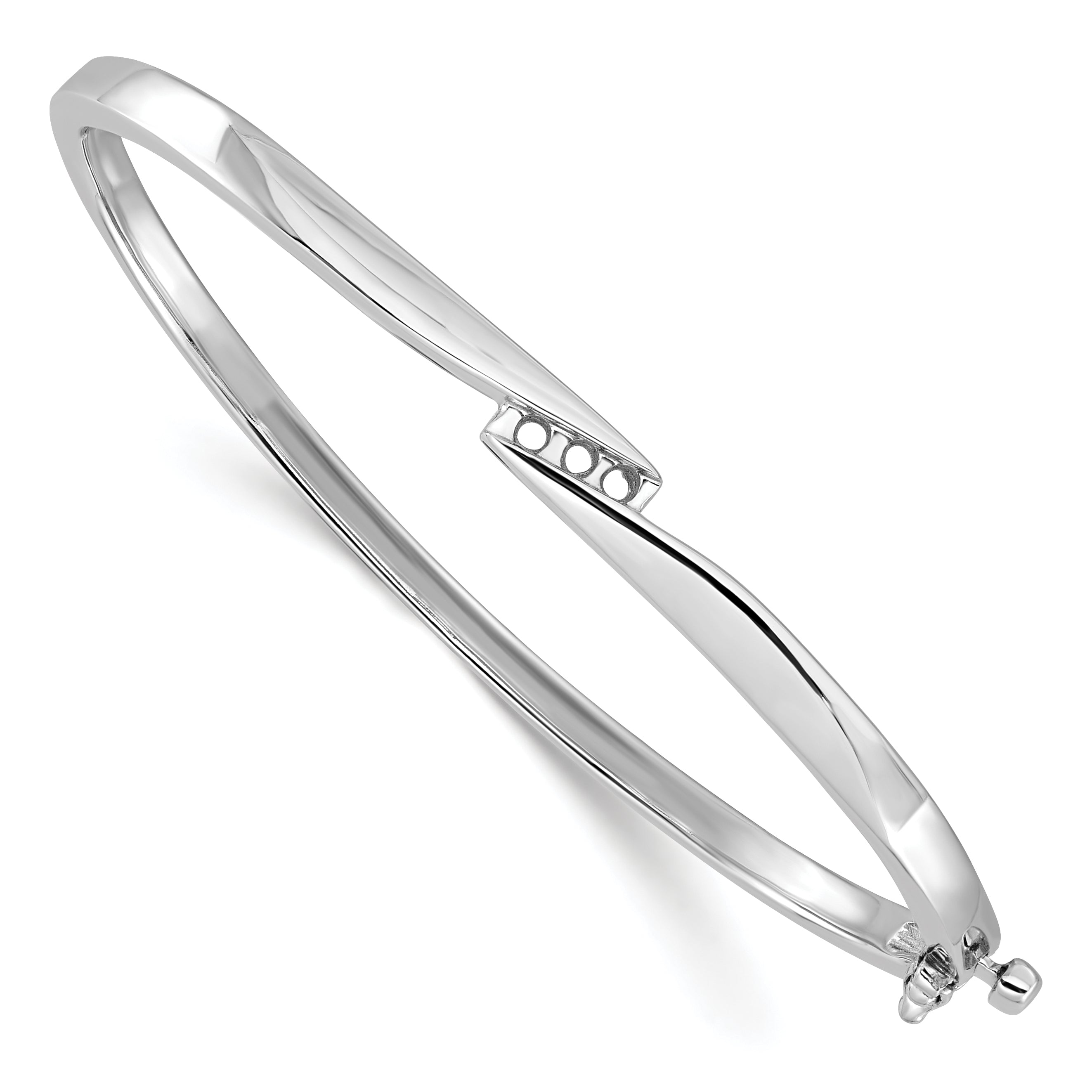 14k White Gold Holds 1/8 carat 3-2.2mm Round Stones Hinged Oval Bangle Bracelet Mounting (No Stone Included) Main image