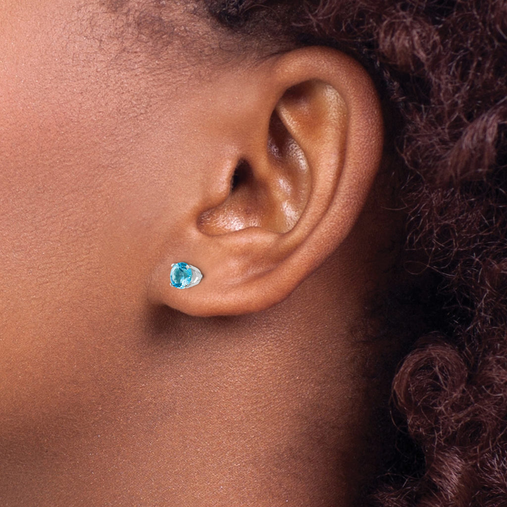 Blue Topaz Stud Earrings in 14K White Gold, 5mm - Sophia Jewelers