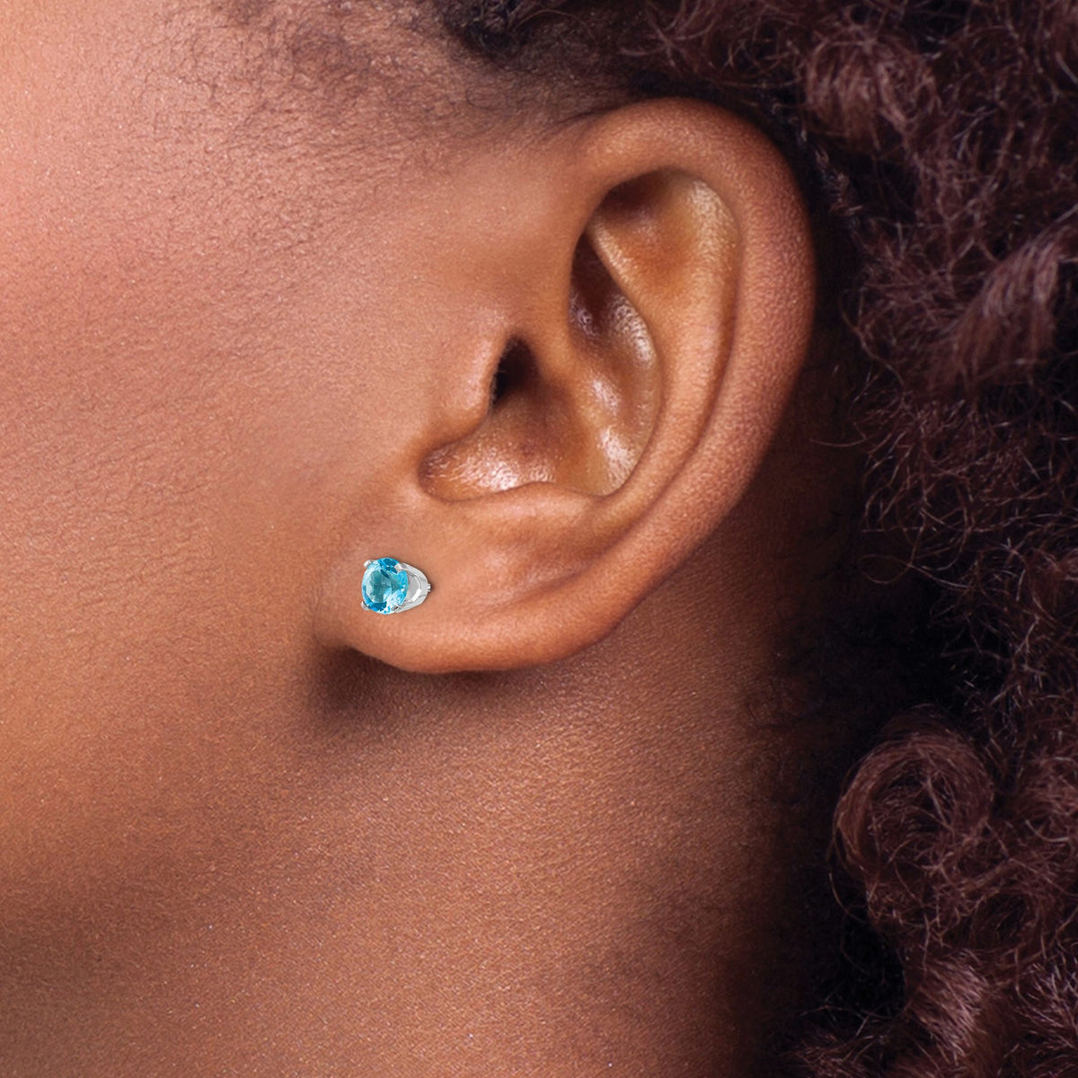 Blue Topaz Stud Earrings in 14K White Gold, 5mm - Sophia Jewelers
