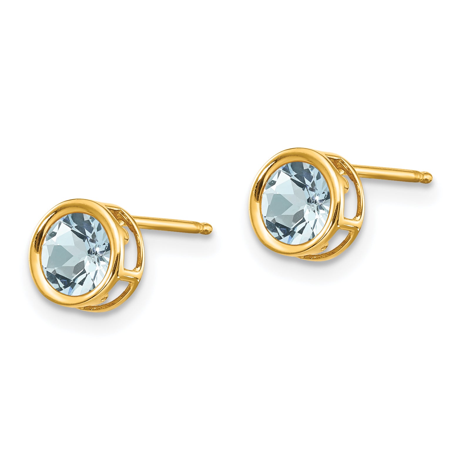 14k 5mm Bezel Aquamarine Stud Earrings Secondary image