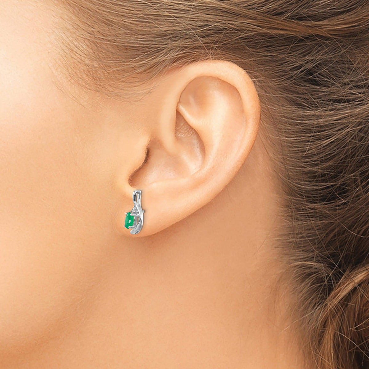 Bypass Emerald & Diamond Stud Earrings in 14K White Gold, 5x3mm (0.01 ct. tw.) - Sophia Jewelers