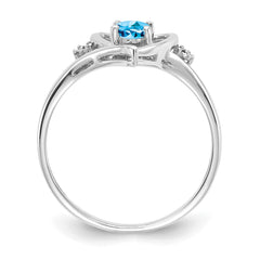 14k White Gold 6x4 Oval December/Blue Topaz and Diamond Heart Ring