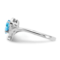 14k White Gold 6x4 Oval December/Blue Topaz and Diamond Heart Ring