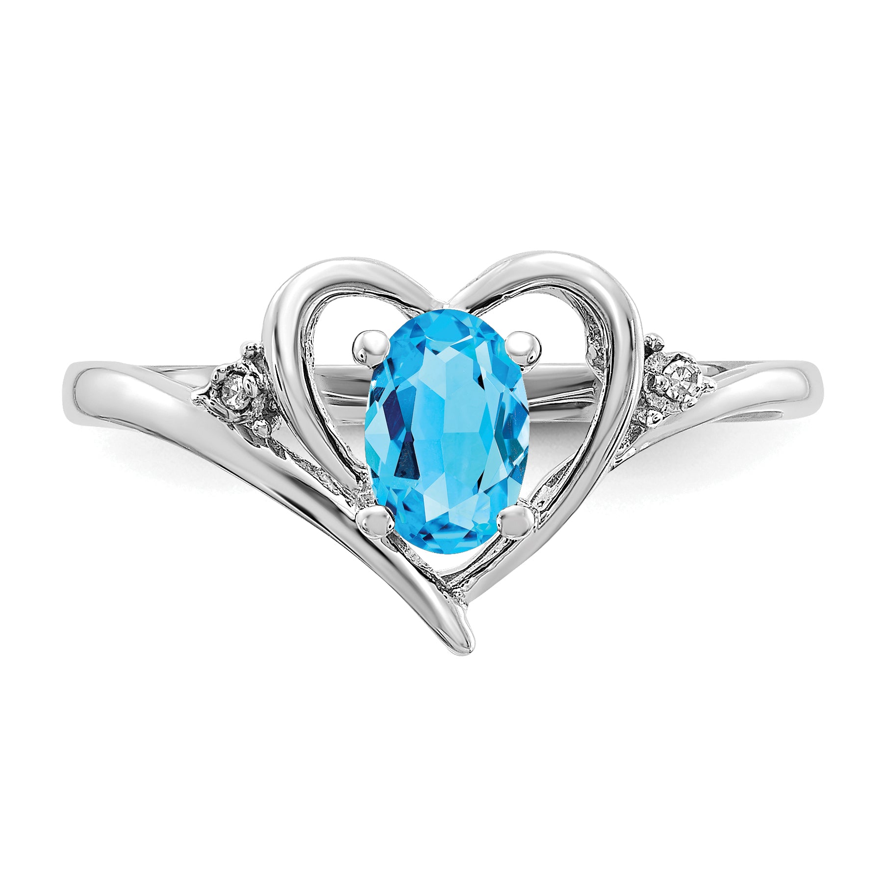 14k White Gold 6x4 Oval December/Blue Topaz and Diamond Heart Ring