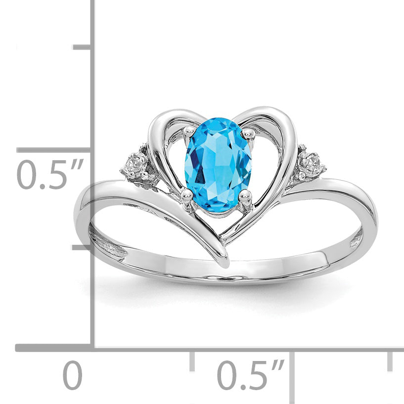 14k White Gold 6x4 Oval December/Blue Topaz and Diamond Heart Ring