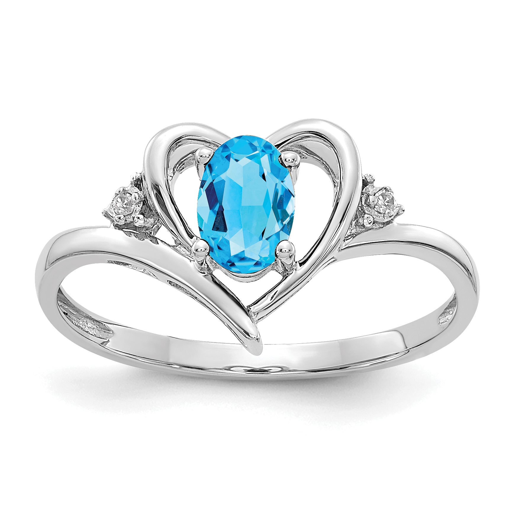 14k White Gold 6x4 Oval December/Blue Topaz and Diamond Heart Ring Main image