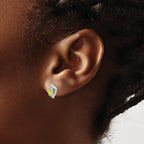 Peridot & Diamond Heart Stud Earrings in 14K White Gold, 5x3mm (0.01 ct. tw.) - Sophia Jewelers