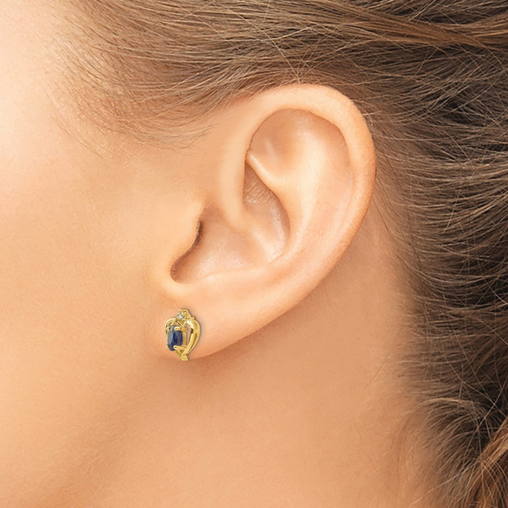 Sapphire & Diamond Heart Stud Earrings in 14K Yellow Gold, 5x3mm (0.01 ct. tw.) - Sophia Jewelers