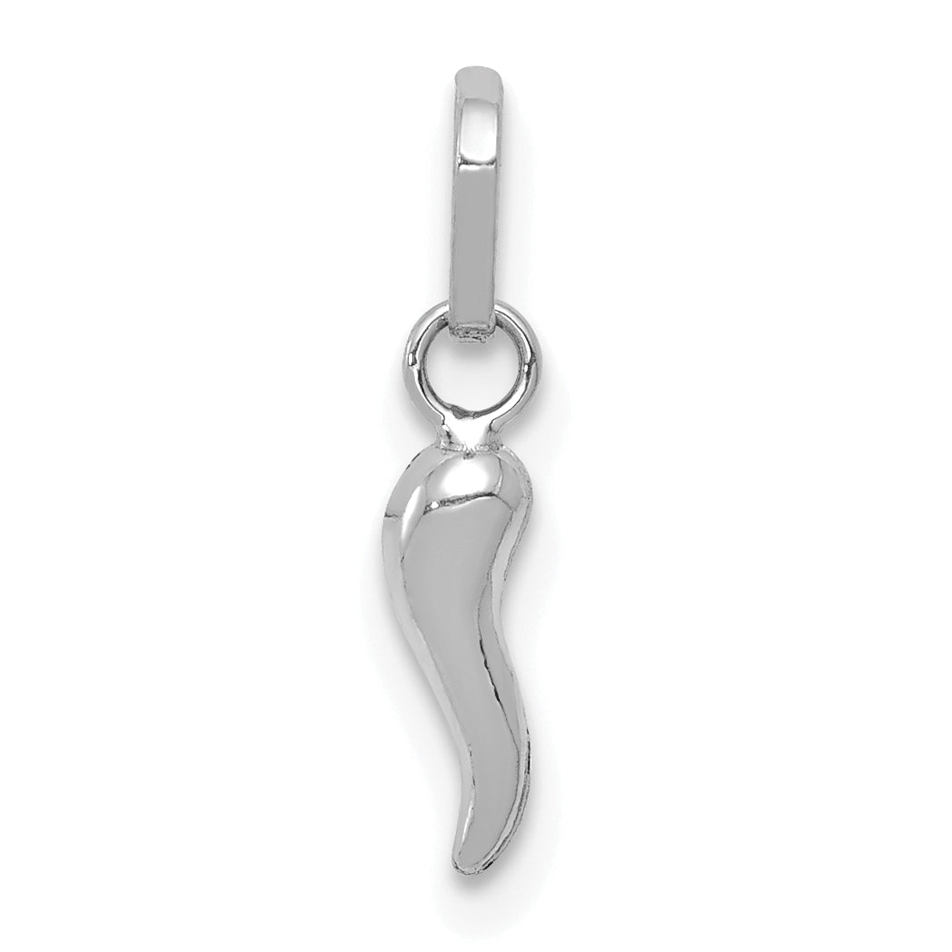 14k White Gold 3D Italian Horn Charm
