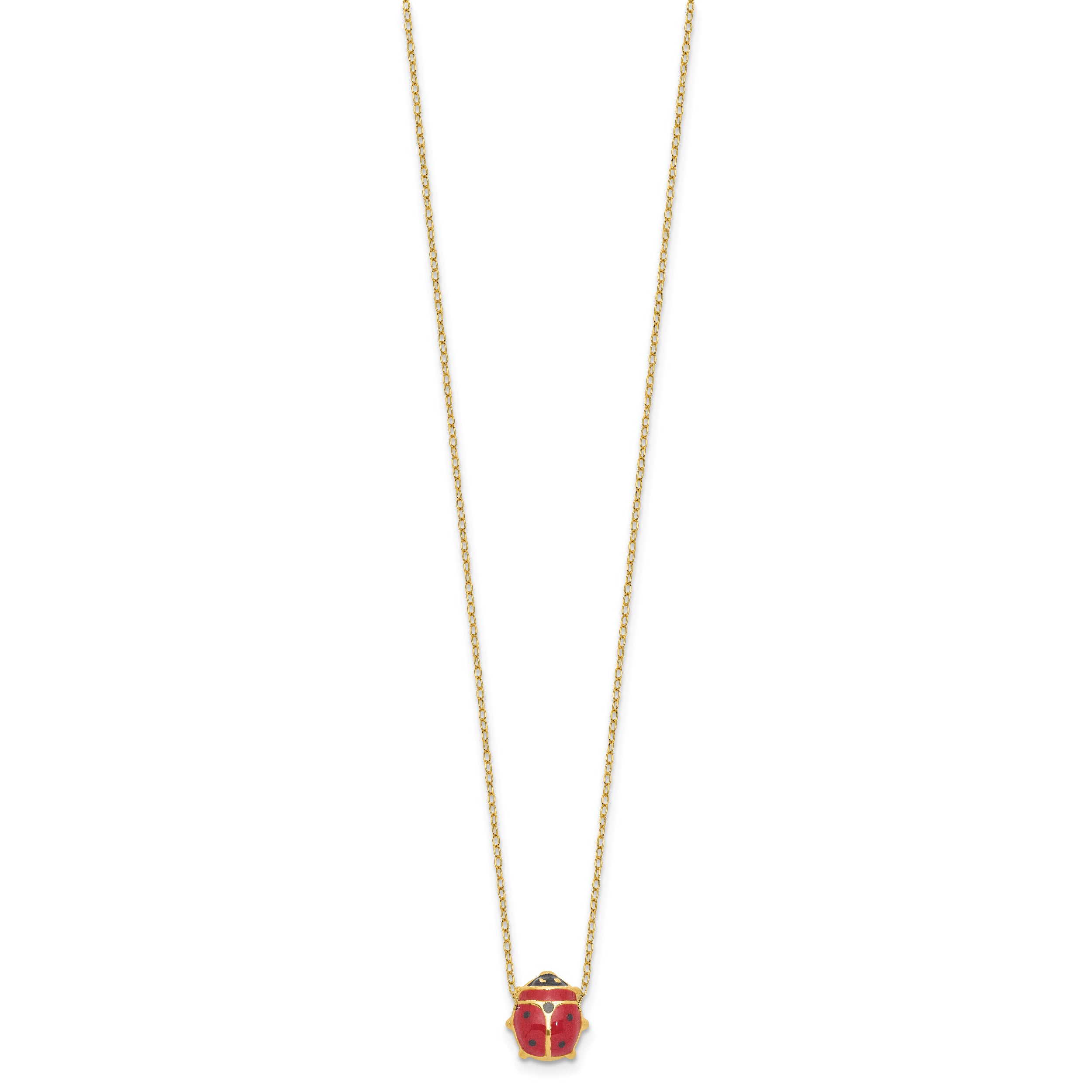14K Polished Red and Black Enameled Ladybug 17 inch Necklace Plus 1 inch Extender