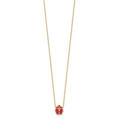 14K Polished Red and Black Enameled Ladybug 17 inch Necklace Plus 1 inch Extender