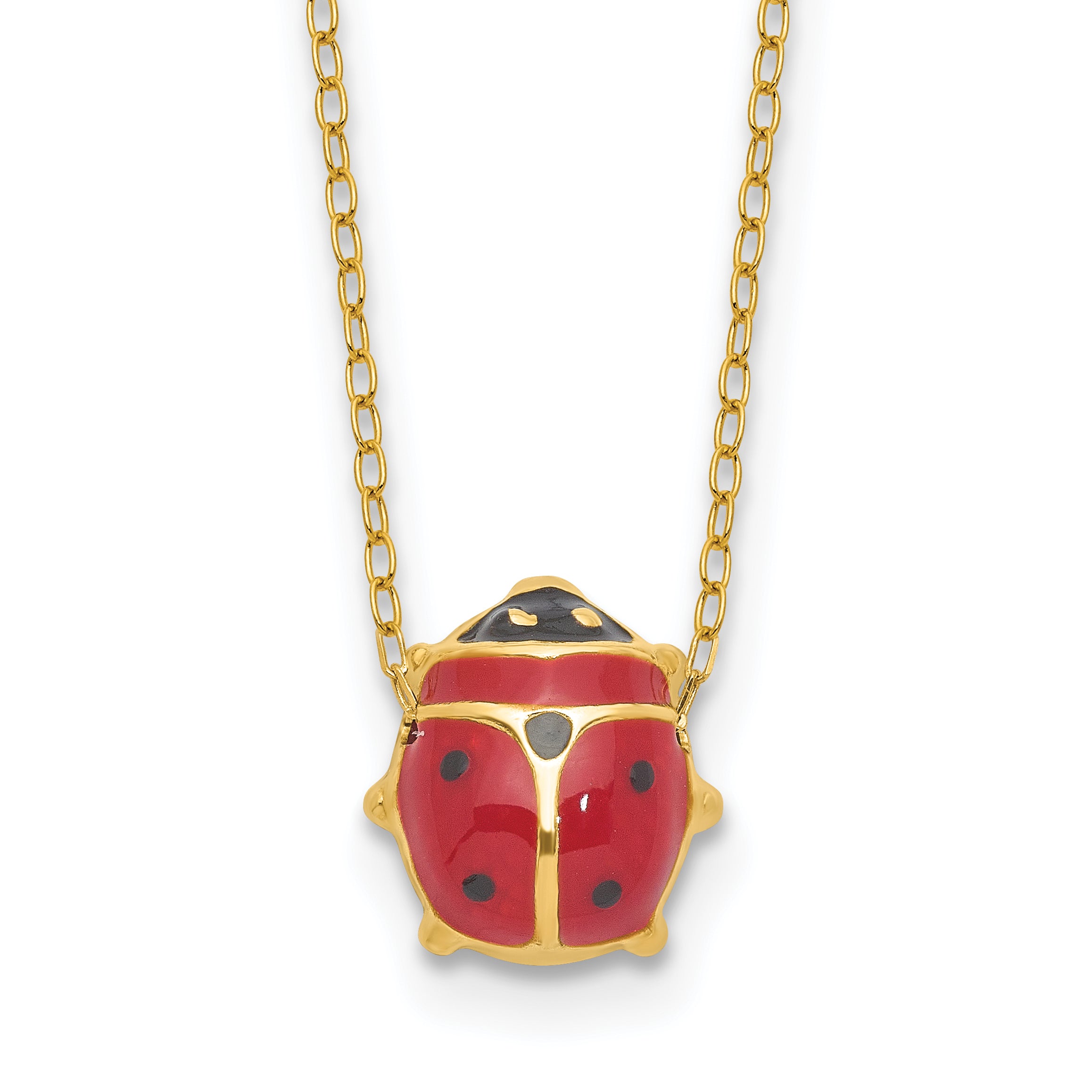 14K Polished Red and Black Enameled Ladybug 17 inch Necklace Plus 1 inch Extender Main image