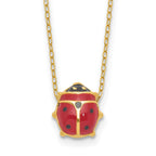 14K Polished Red and Black Enameled Ladybug 17 inch Necklace Plus 1 inch Extender