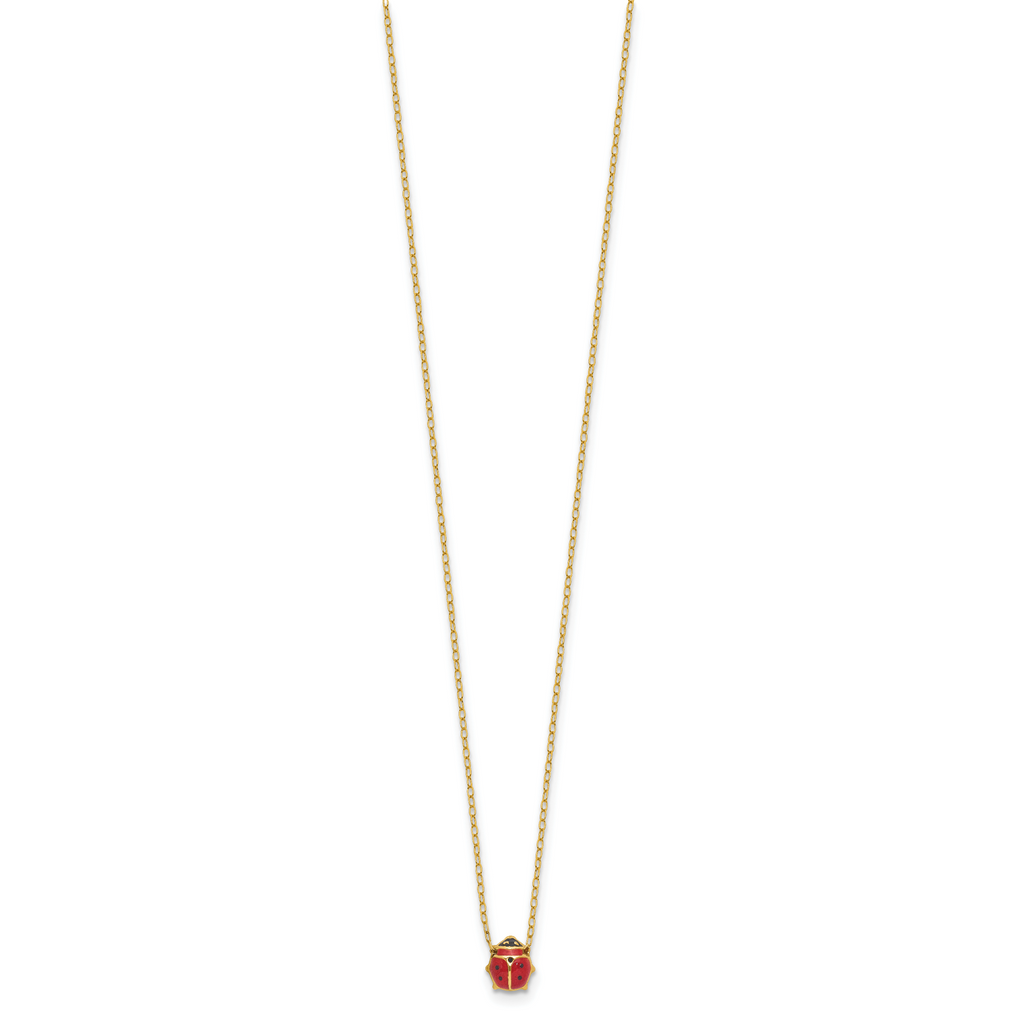 14k Polished Red and Black Enameled Ladybug 17 inch Necklace Plus 1 inch Extender