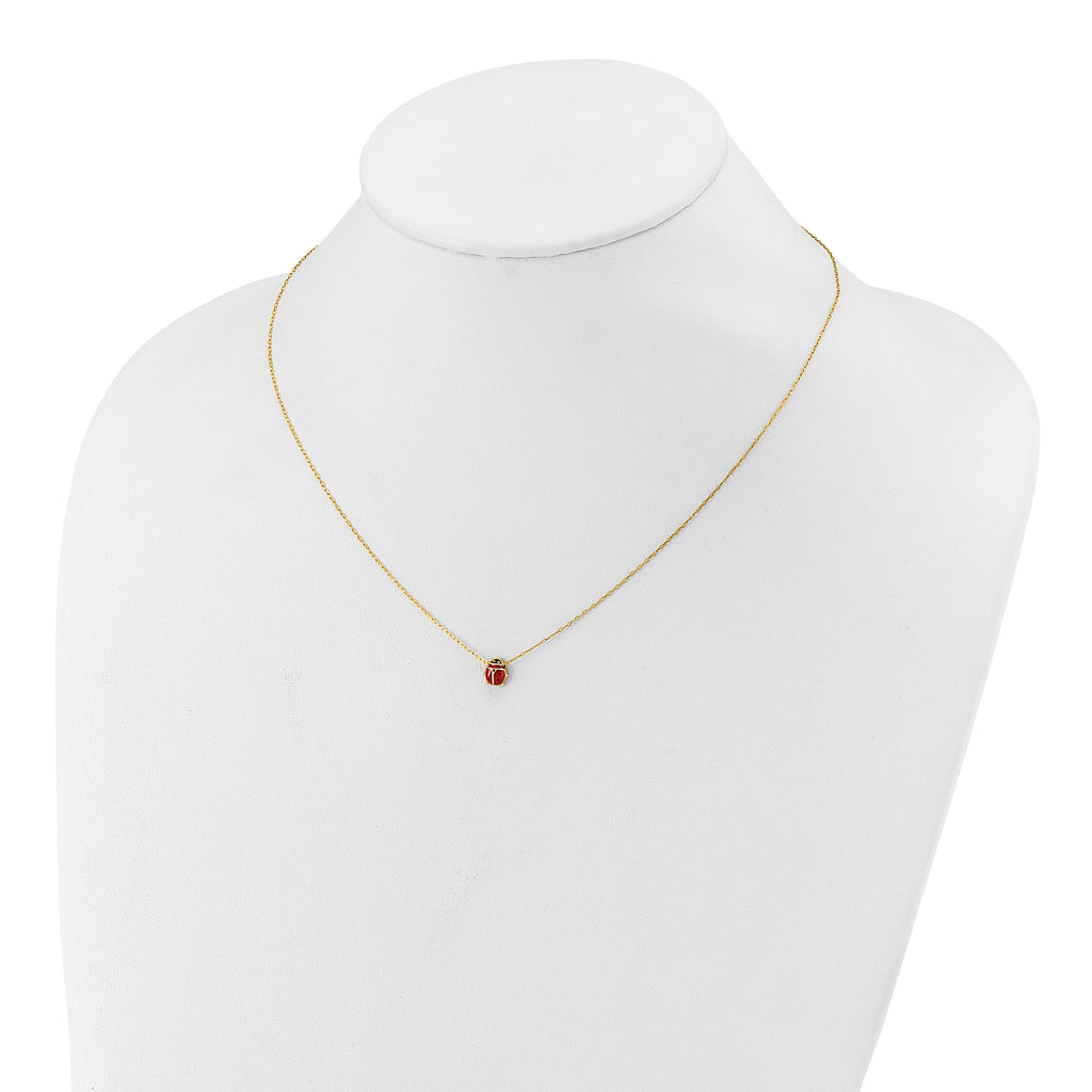 14k Polished Red and Black Enameled Ladybug 17 inch Necklace Plus 1 inch Extender