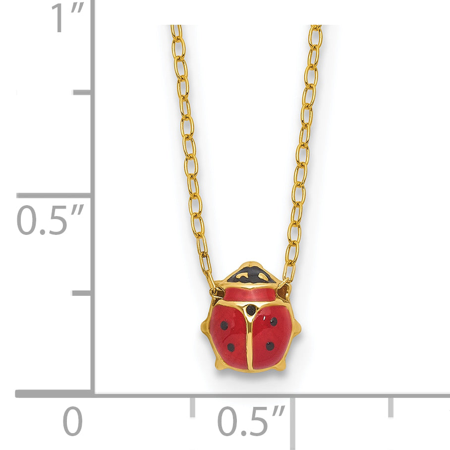 14k Polished Red and Black Enameled Ladybug 17 inch Necklace Plus 1 inch Extender