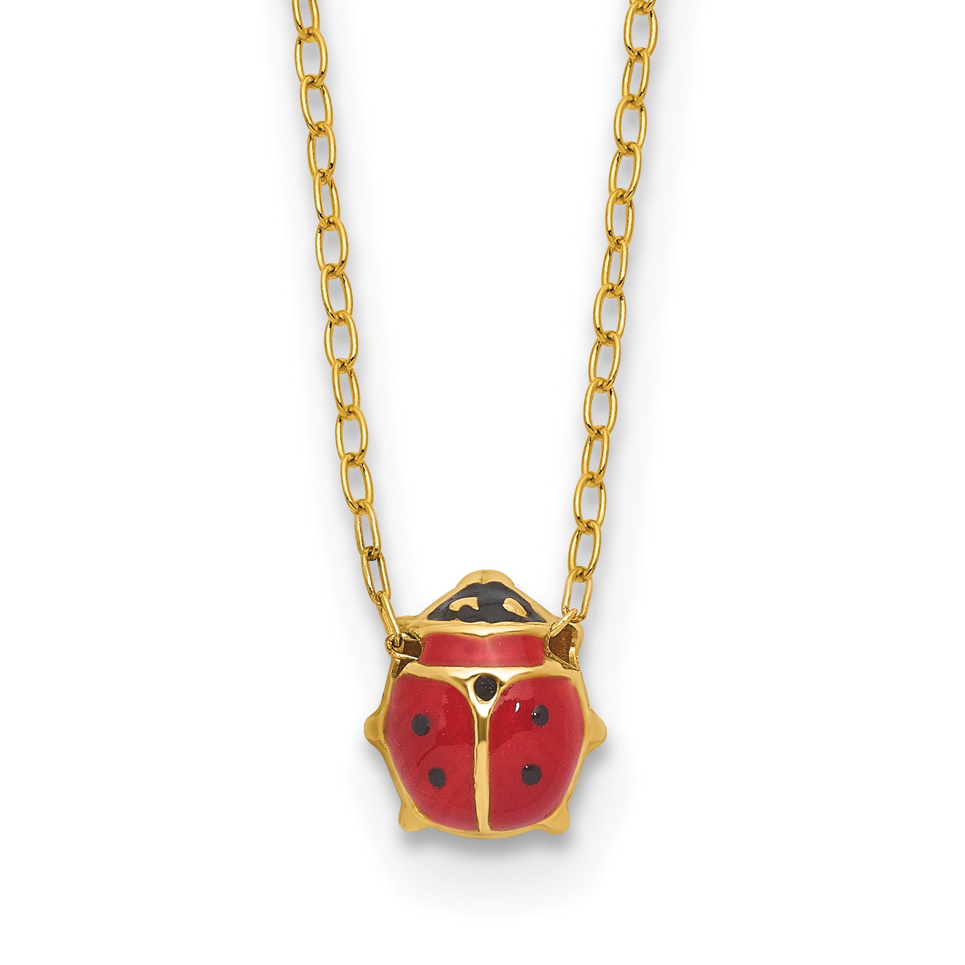 14k Polished Red and Black Enameled Ladybug 17 inch Necklace Plus 1 inch Extender Main image