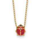 14k Polished Red and Black Enameled Ladybug 17 inch Necklace Plus 1 inch Extender