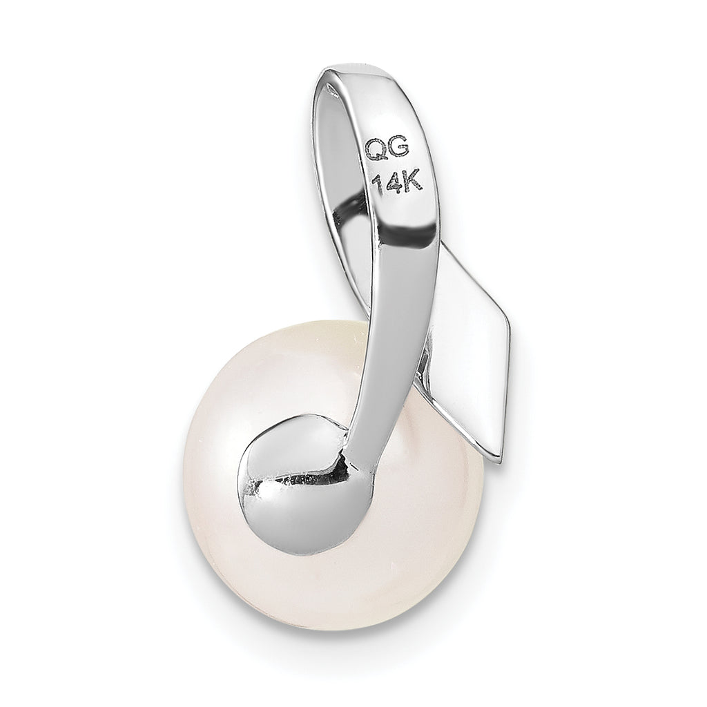 14k White Gold Satin 8-9mm White Button Freshwater Cultured Pearl Slide Fits up to 2mm Regular/3mm Fancy or Reversible Omega