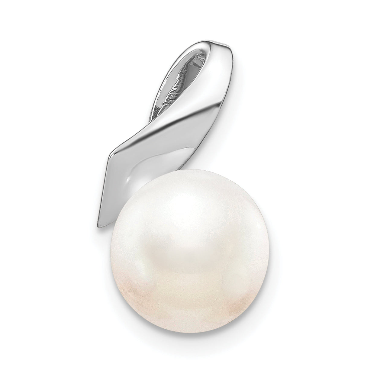 14K White Gold 8-9mm Button FWC Pearl Satin Finish Pendant Slide Secondary image