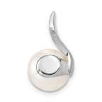 14k White Gold 9-10mm White Button Freshwater Cultured Pearl and Diamond Chain Slide