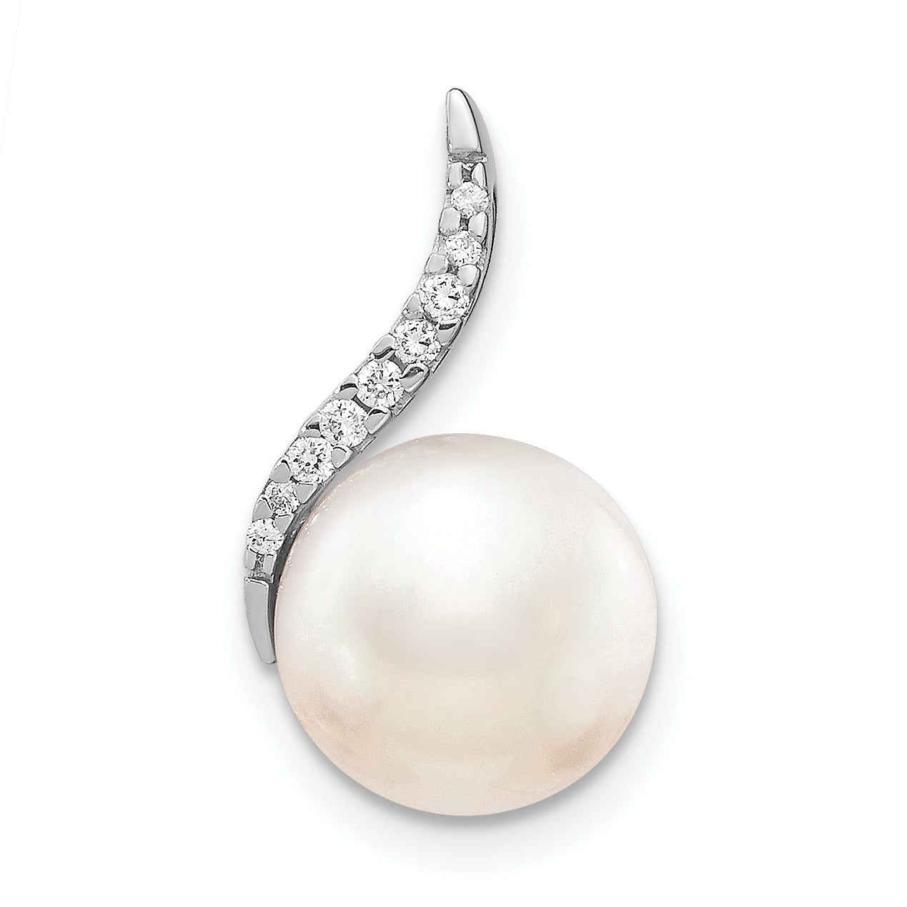 14K White Gold 9-10mm White Button FWC Pearl and Diamond Pendant Secondary image
