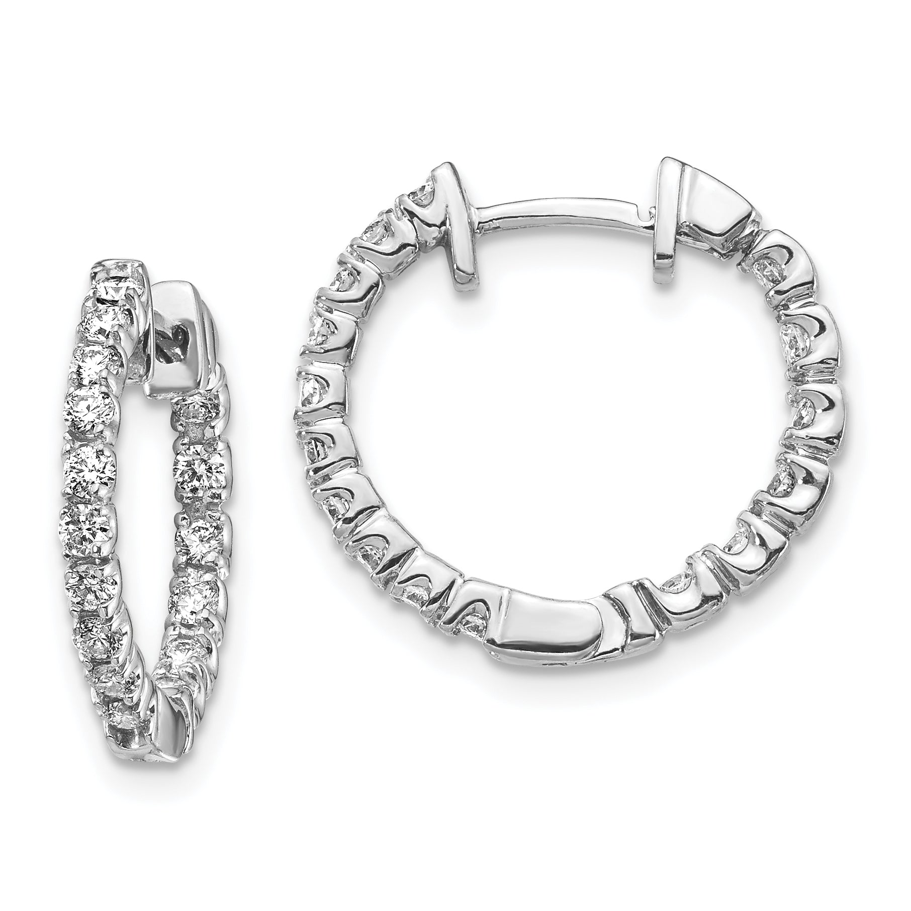 14k White Gold 5/8 carat VS Diamond In/Out Hinged Hoop Earrings