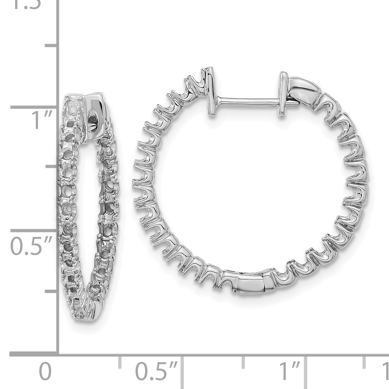 14k White Gold A Diamond Hinged Hoop Earrings Secondary image