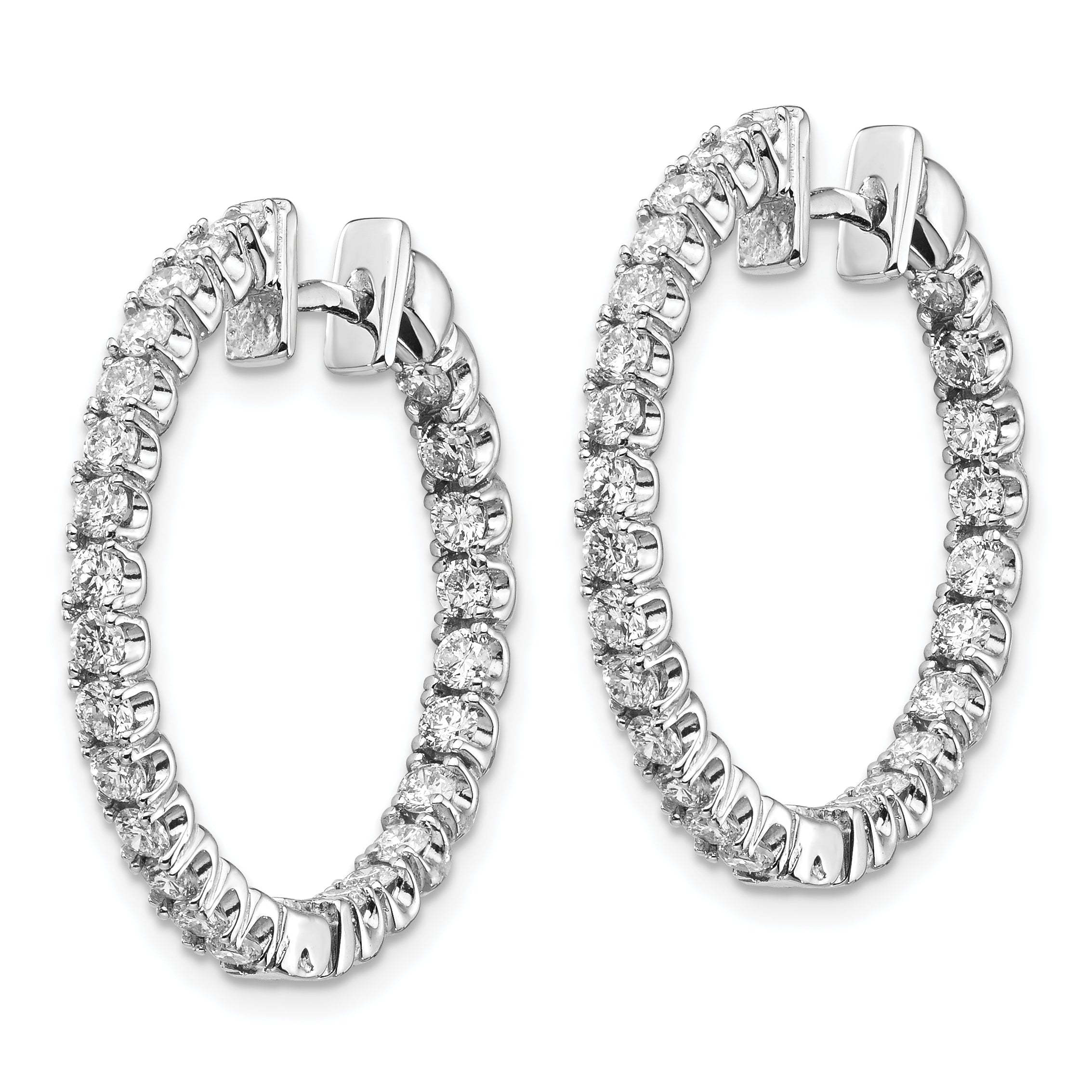 14k White Gold AAA Diamond Hinged Hoop Earrings