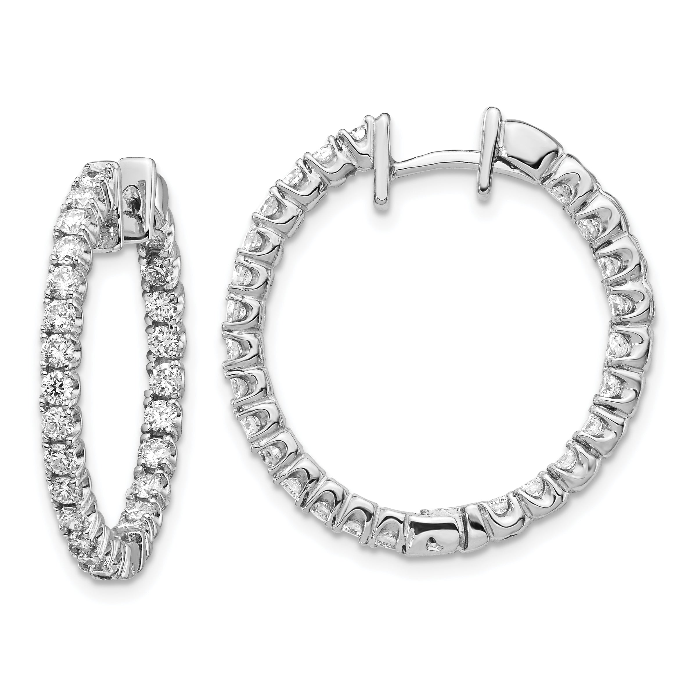 14k White Gold AA Diamond Hinged Hoop Earrings