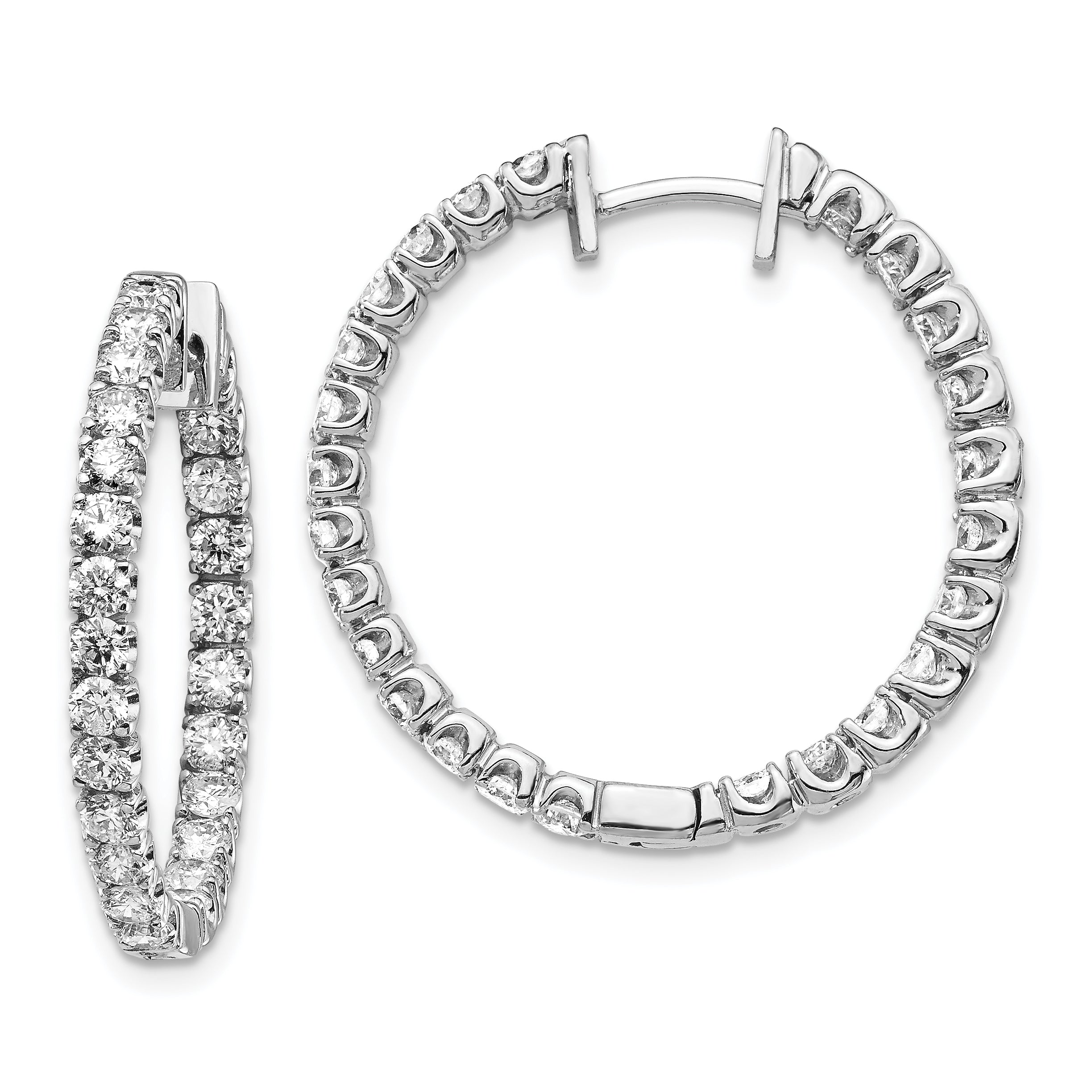 14k White Gold A Diamond Hinged Hoop Earrings