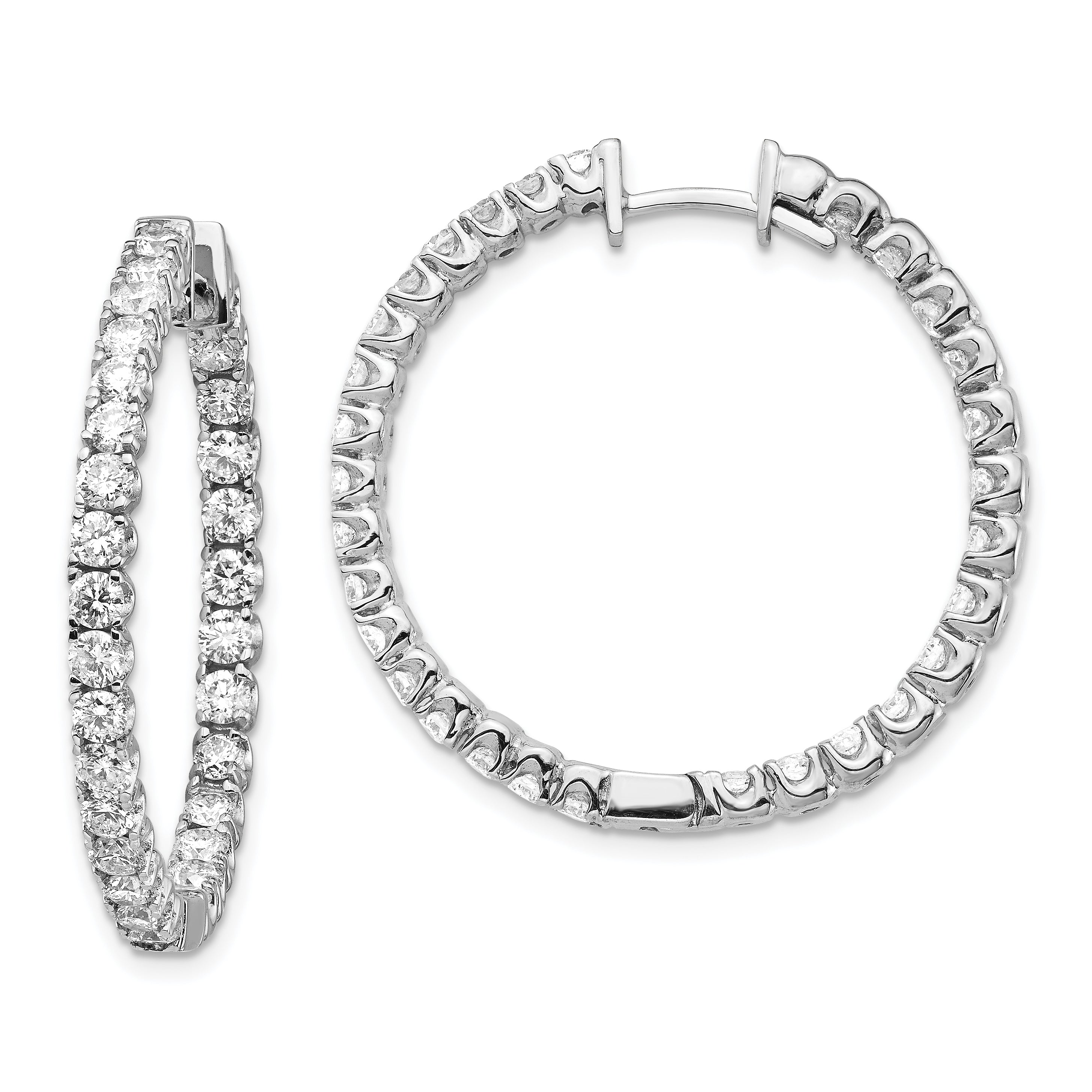 14k White Gold AA Diamond Hinged Hoop Earrings