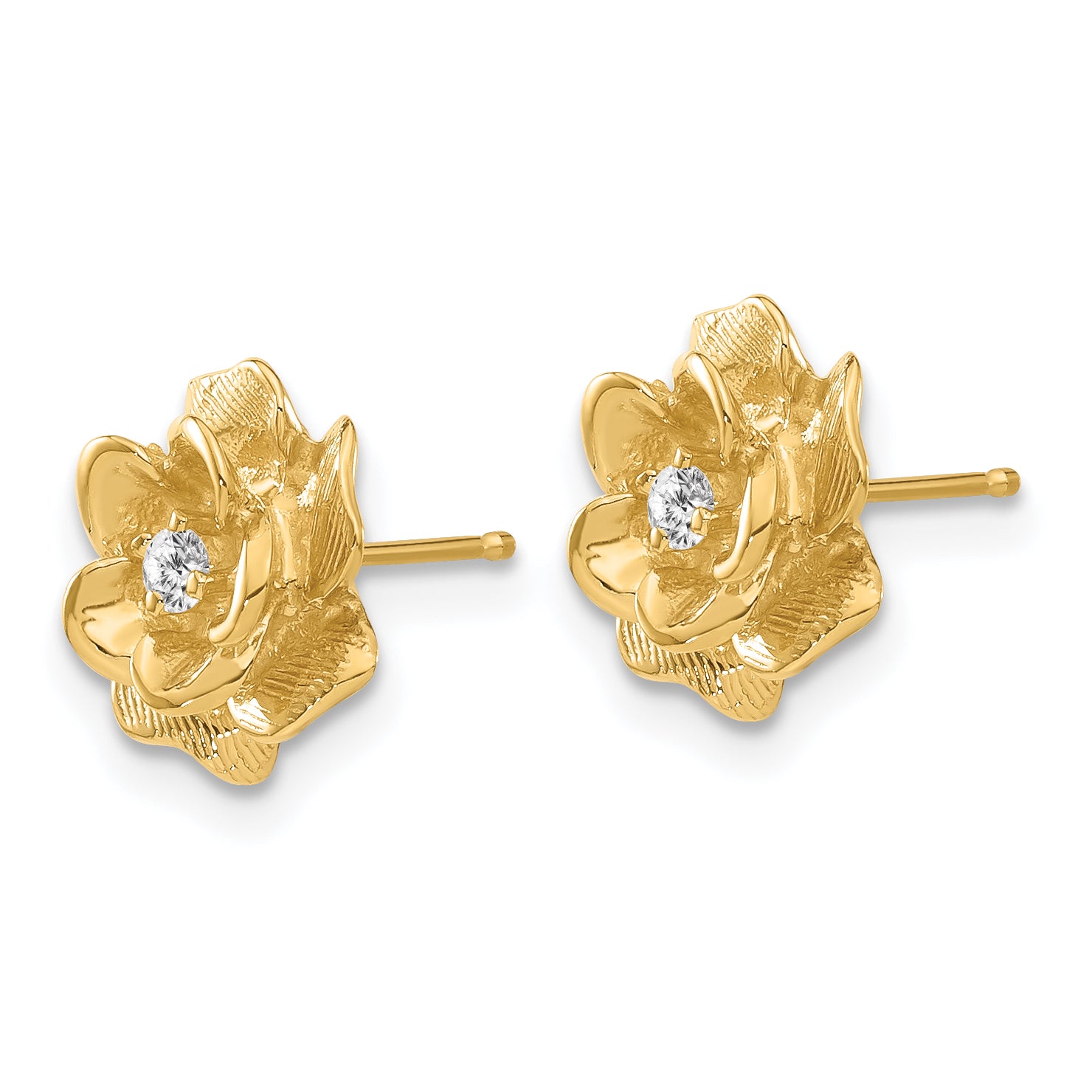 14k AA Quality 1/15 carat Diamond Flower Post Earrings